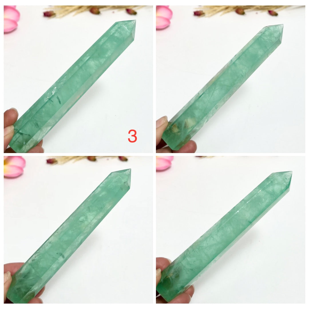 Green Fluorite Points Towers Translucent Crystal Generators