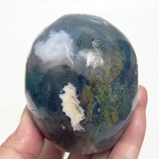 Moss Agate Skull Healing Crystal Carving 647g