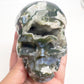 Moss Agate Skull Healing Crystal Carving 537g