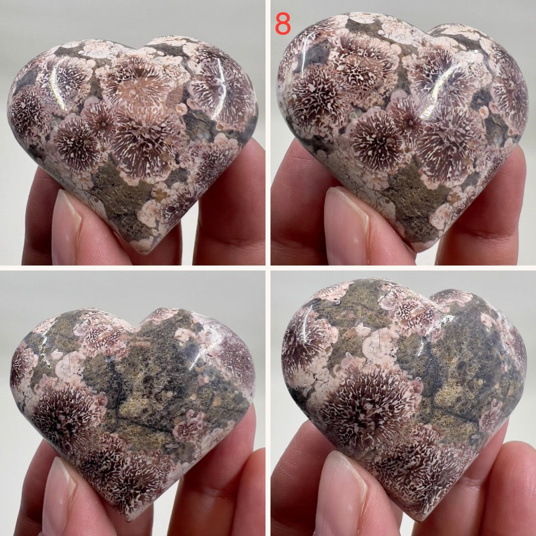 Russian Flower Cherry Blossom Jasper Hearts Healing Crystal Carvings