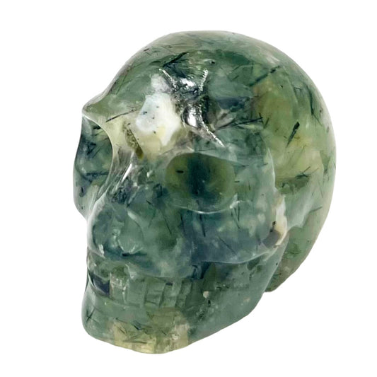 Prehnite with Epidote Skull 2 Inches Hand Carved Crystal Carving