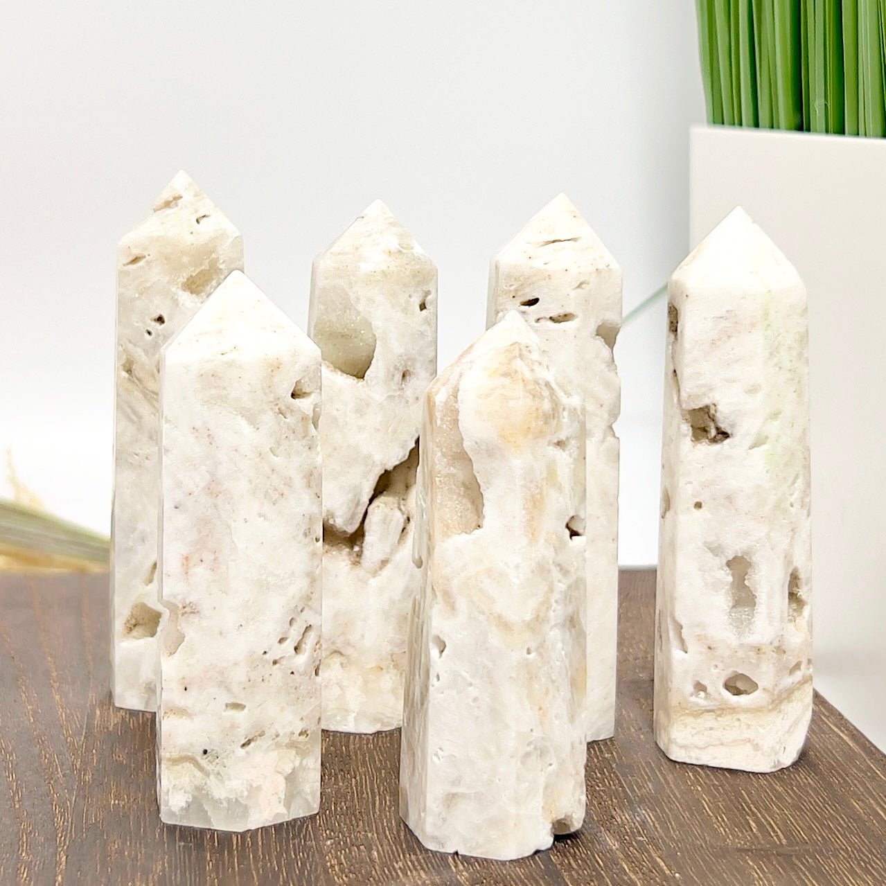 Druzy White Agate Points Towers Crystal Generators