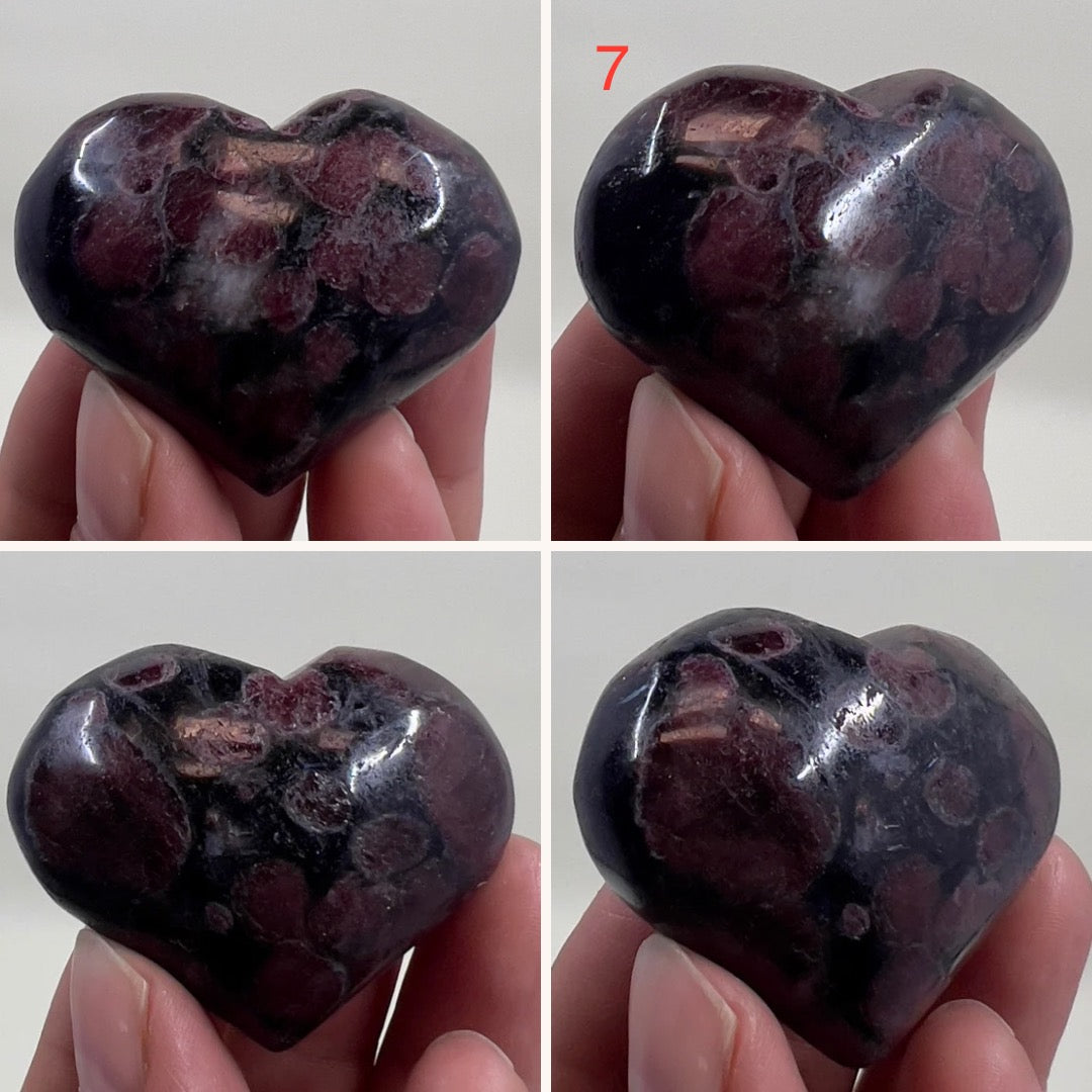 Garnet in Arfvedsonite Hearts Crystal Carvings Australian Seller