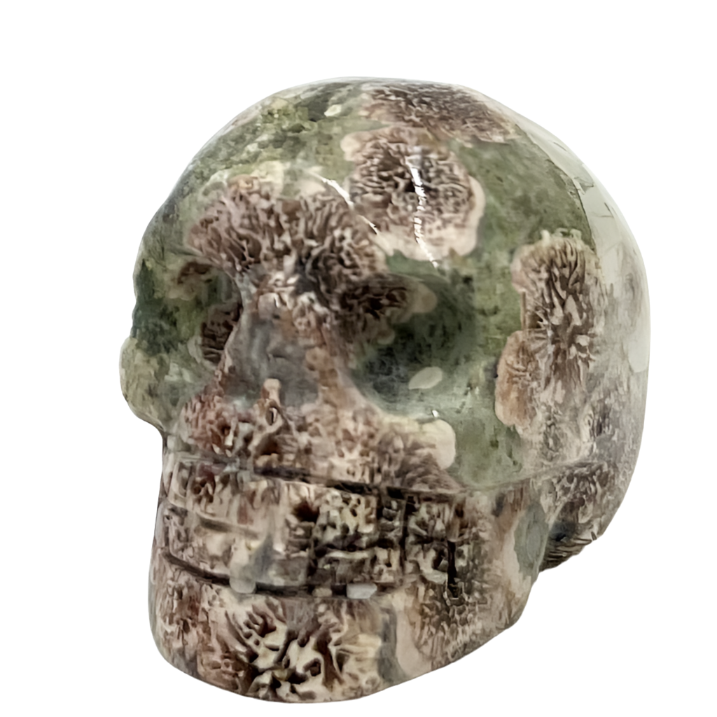 Russian Flower Cherry Blossom Jasper Skull 2 Inches Hand Carved Crystal Carving