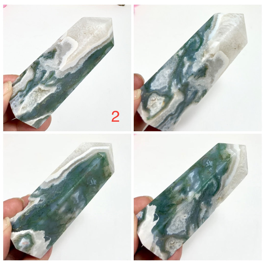 Druzy Moss Agate Obelisk Points Towers Crystal Generators