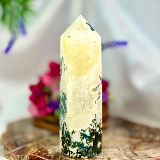 Moss Agate Tower Crystal Generator Australian Seller