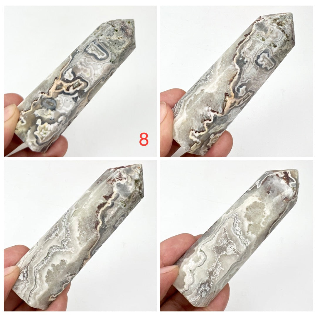 White Mexican Crazy Lace Agate Points Towers Crystal Generators