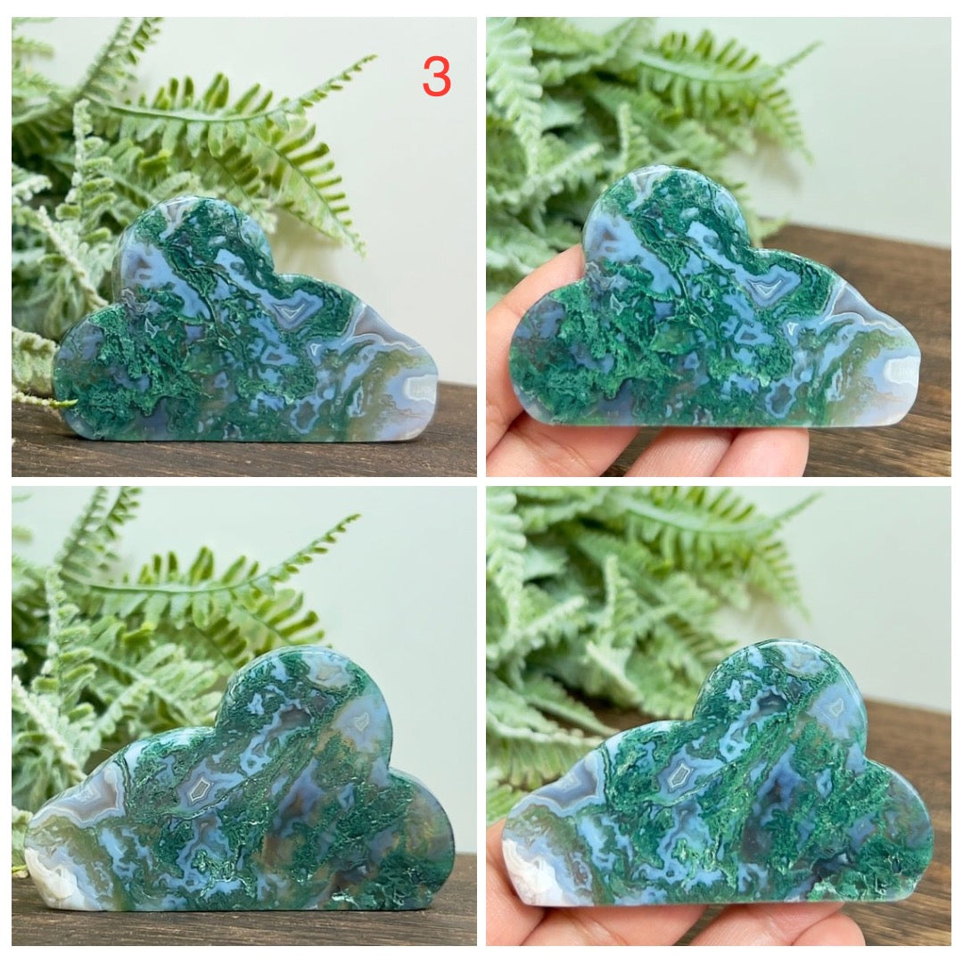 Moss Agate Clouds Self Standing Healing Crystal Carving Various Sizes