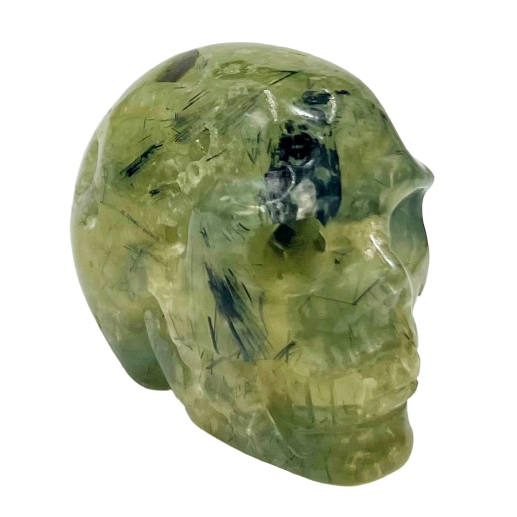 Prehnite with Epidote Skull 2 Inches Hand Carved Crystal Carving