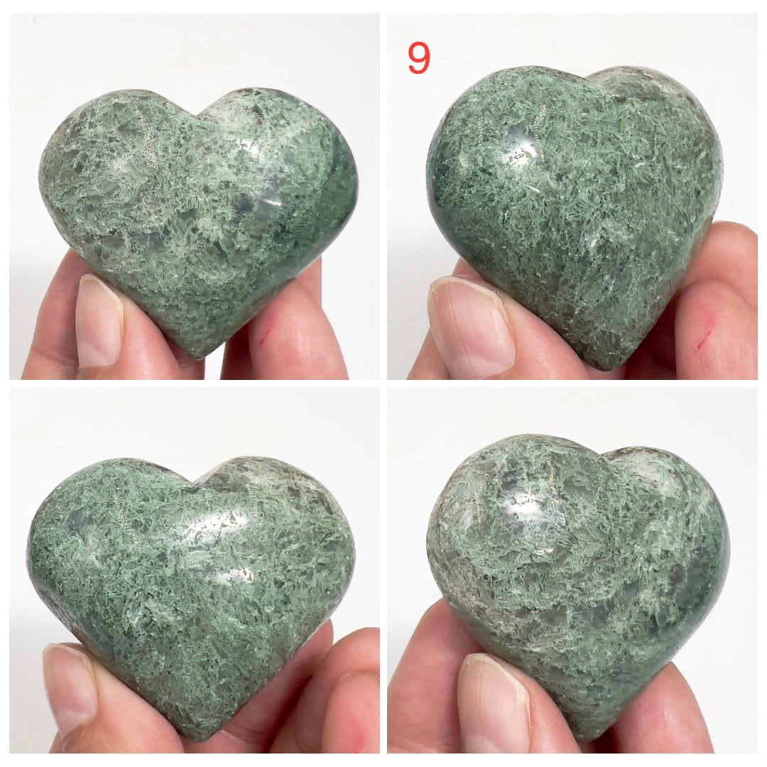 Moss Agate Hearts Healing Crystal Carvings