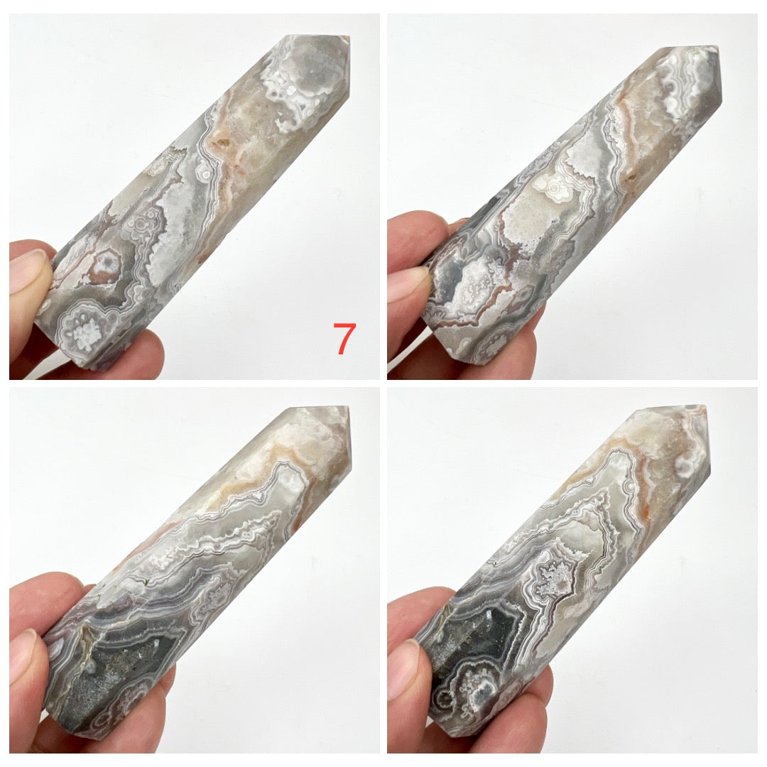 White Mexican Crazy Lace Agate Points Towers Crystal Generators