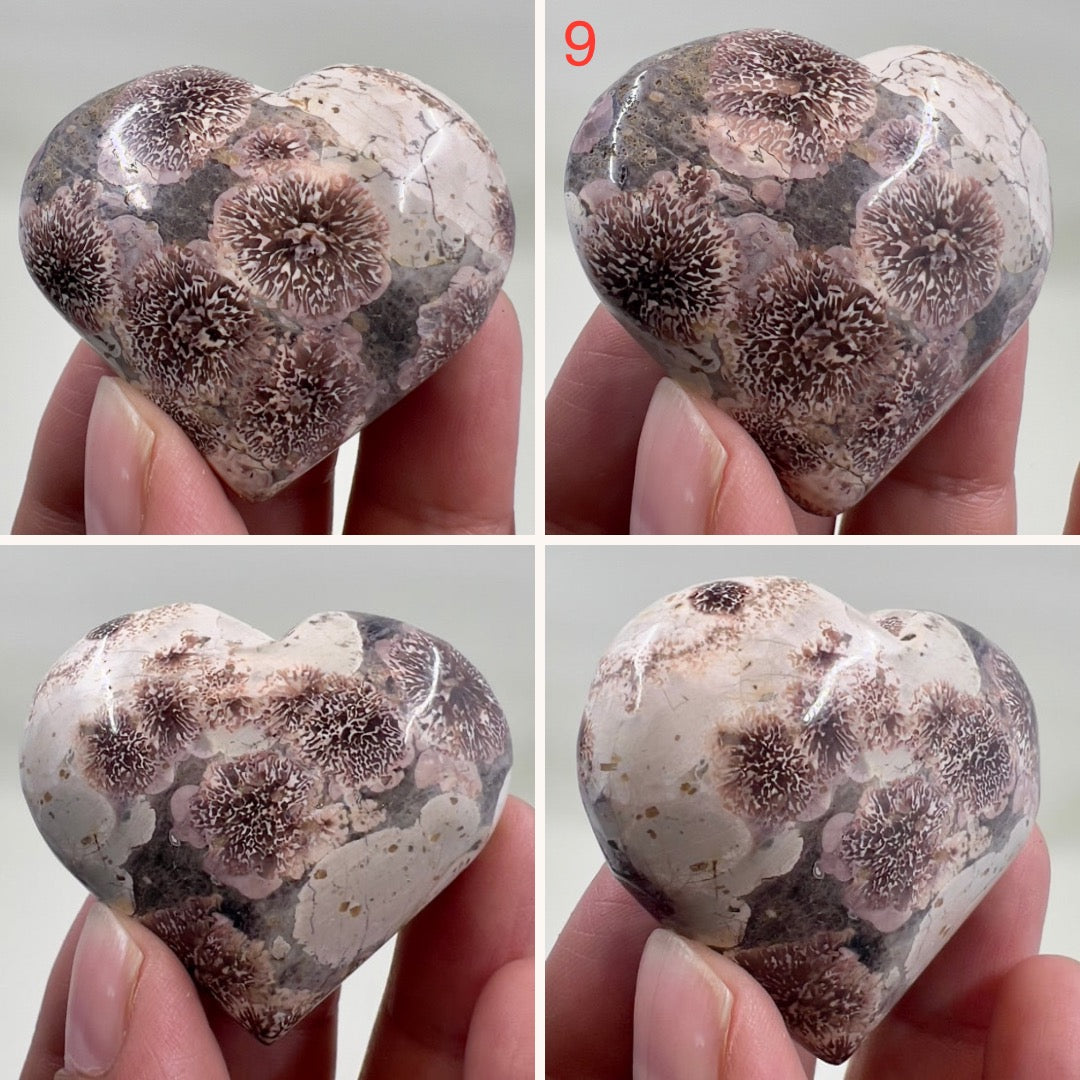 Russian Flower Cherry Blossom Jasper Hearts Healing Crystal Carvings