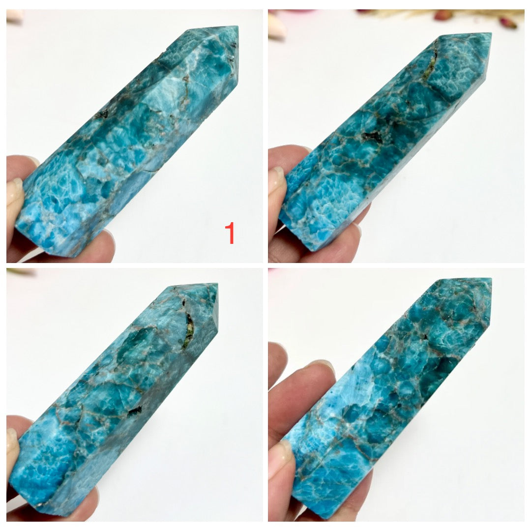 Blue Apatite Points Towers Crystal Generator Australian Seller