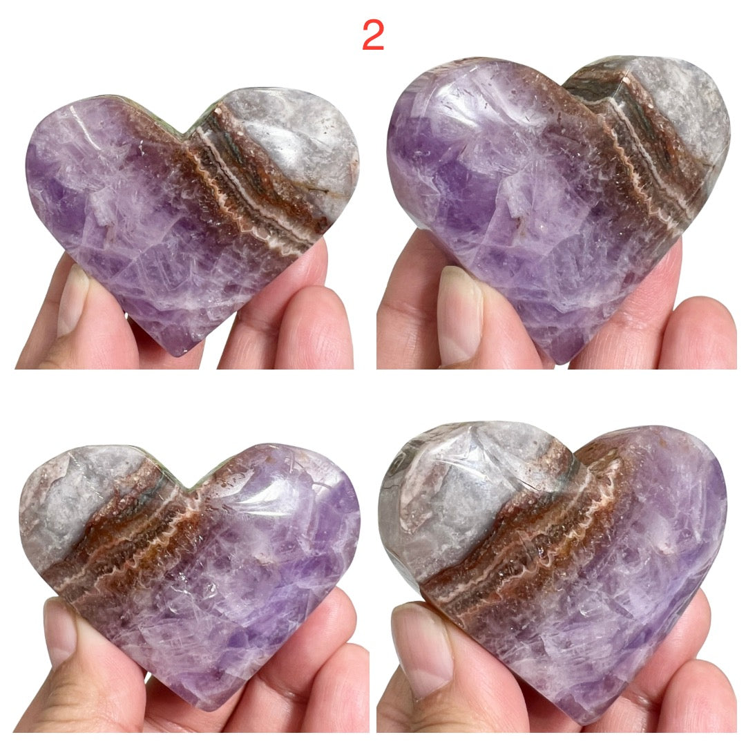 Amethyst with Mexican Lace Agate Hearts Healing Crystal Carving