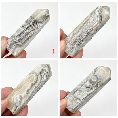 White Mexican Crazy Lace Agate Points Towers Crystal Generators