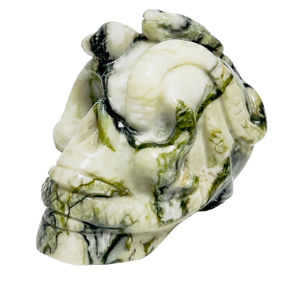 Jade Snakes on Skull Healing Crystal Carving 585g