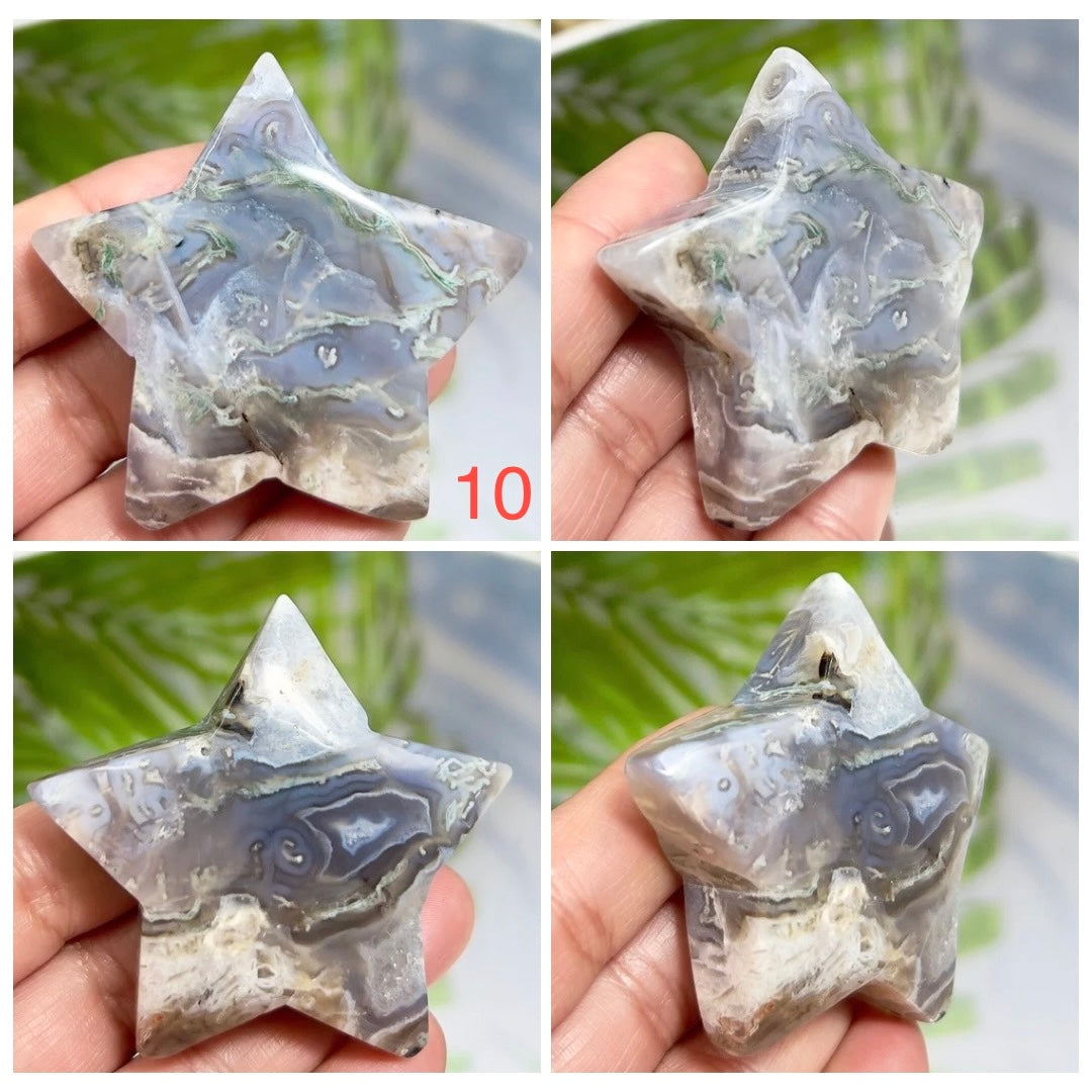 Moss Agate Stars Healing DIY Pendant Jewellery Crystal Carving Various Sizes