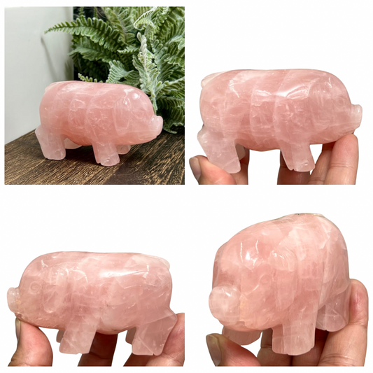 Rose Quartz Pig Healing Crystal Farm Animal Carving 227g