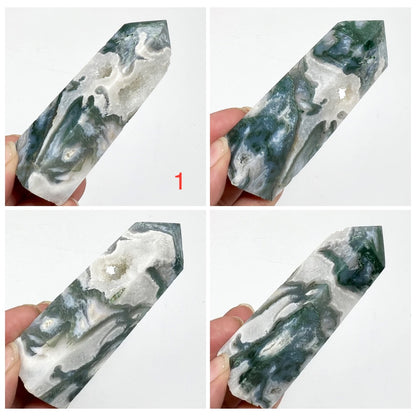 Druzy Moss Agate Obelisk Points Towers Crystal Generators