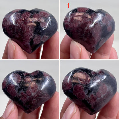 Garnet in Arfvedsonite Hearts Crystal Carvings Australian Seller