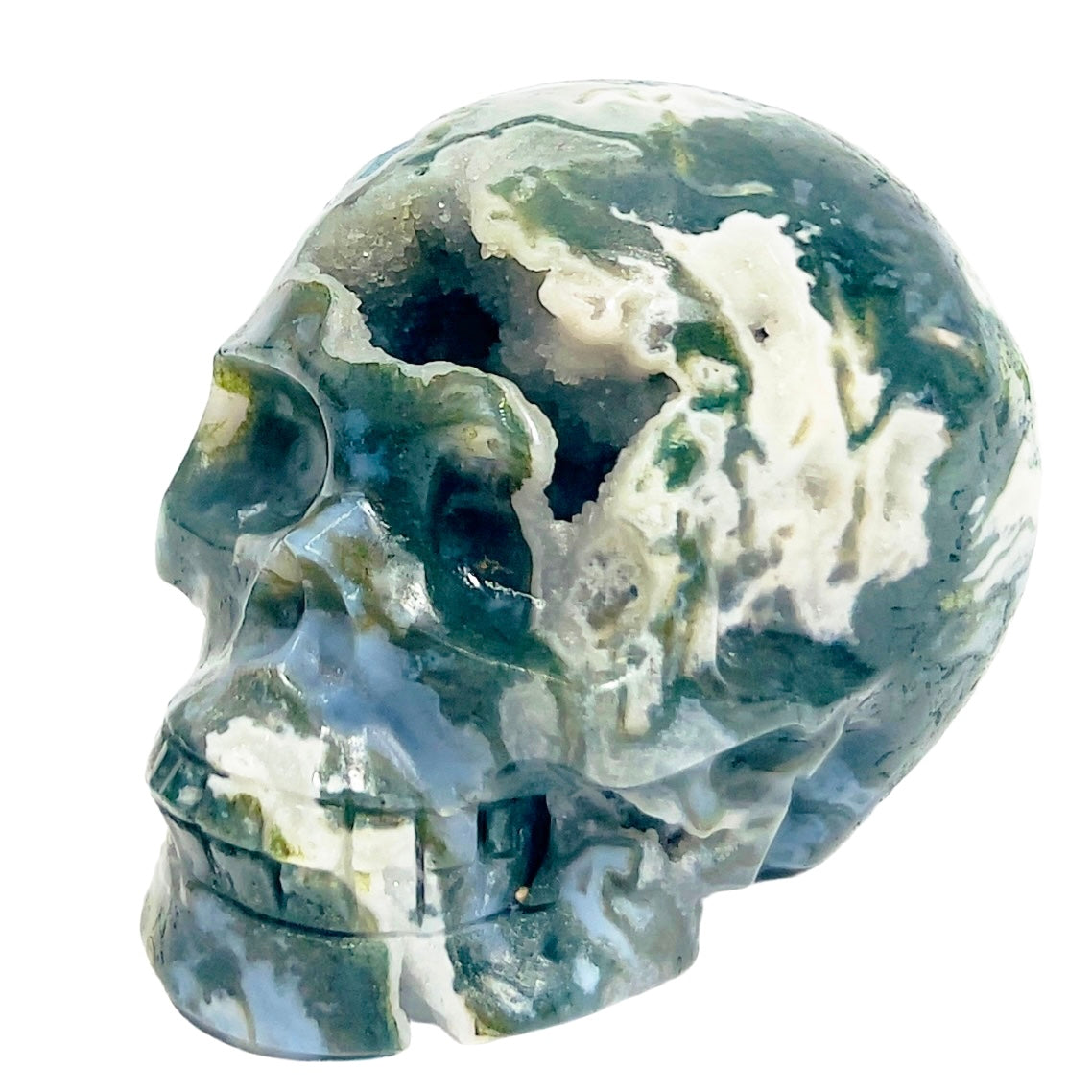 Moss Agate Skull Healing Crystal Carving 537g