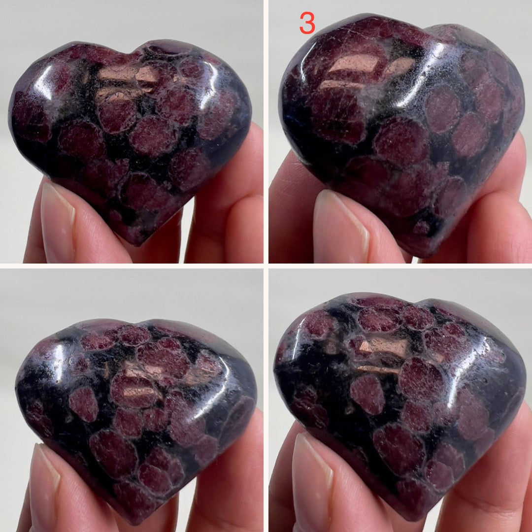 Garnet in Arfvedsonite Hearts Crystal Carvings Australian Seller