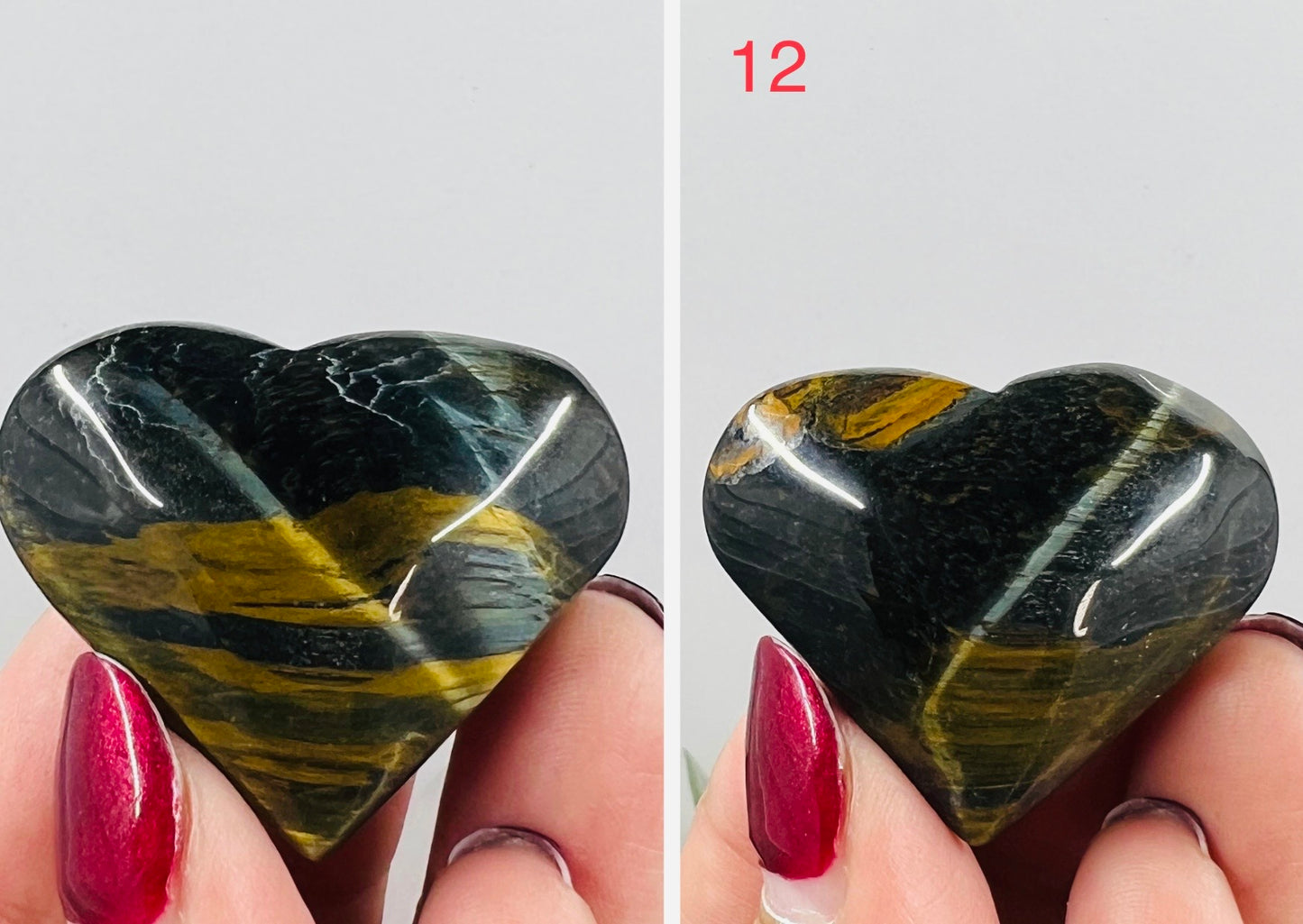 Blue Tigers Eye Hearts Crystal Carvings