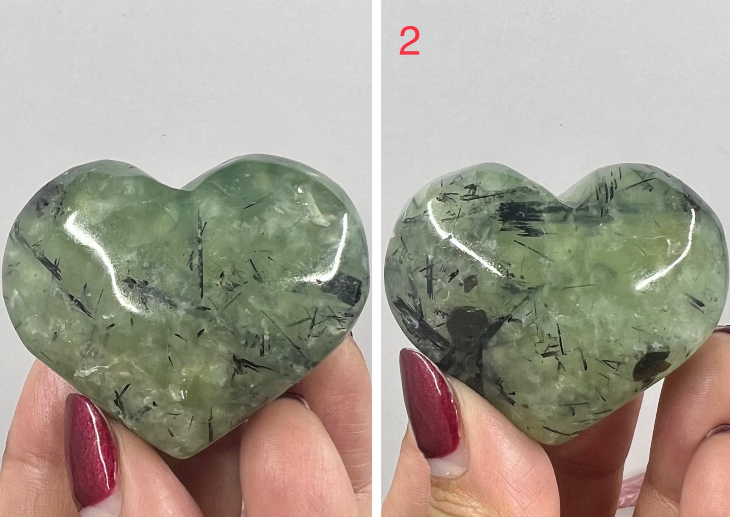 Prehnite with Epidote Hearts Crystal Carving Australian Seller