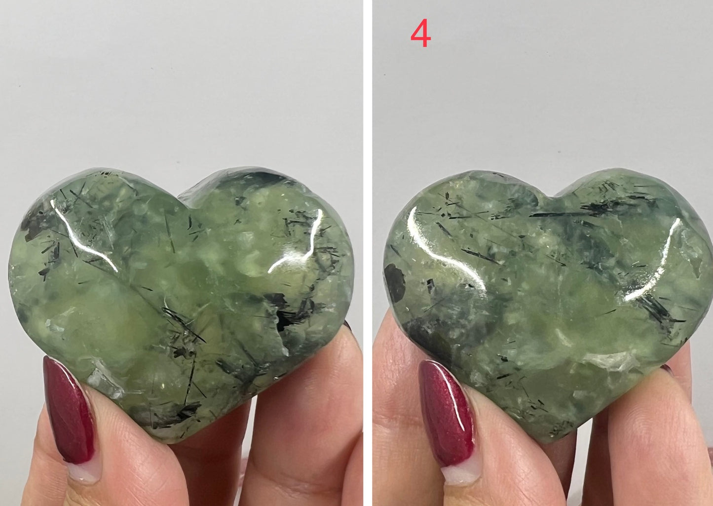 Prehnite with Epidote Hearts Crystal Carving Australian Seller