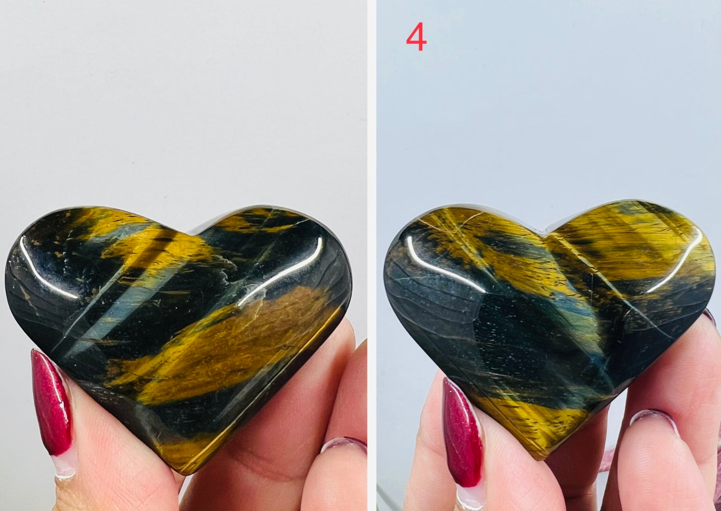 Blue Tigers Eye Hearts Crystal Carvings