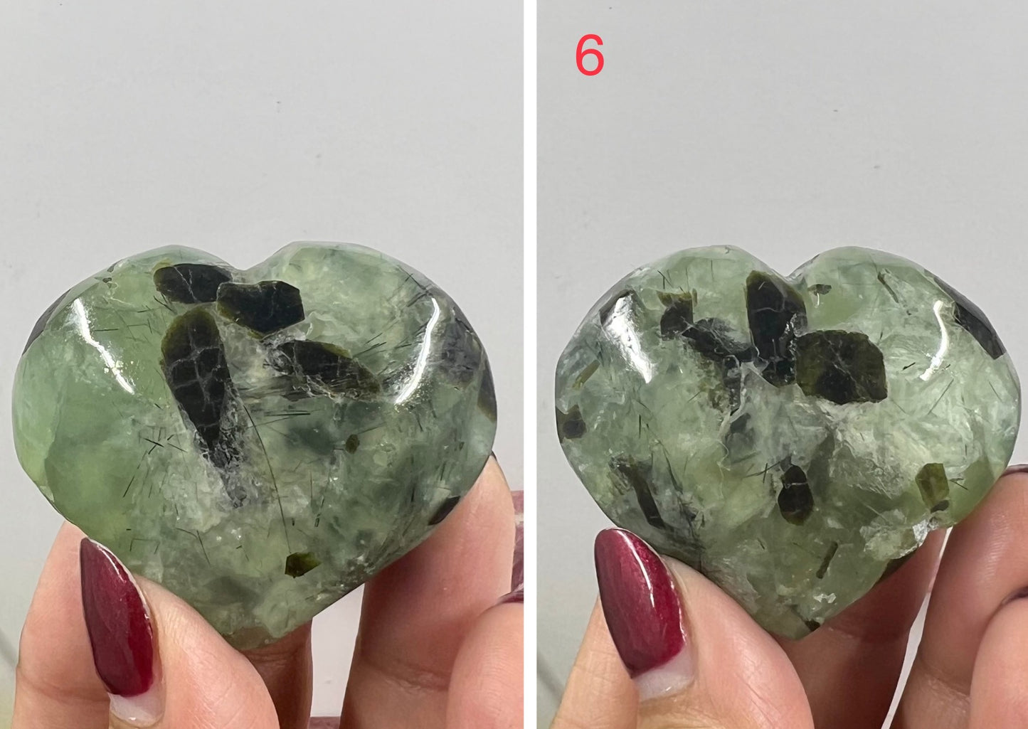 Prehnite with Epidote Hearts Crystal Carving Australian Seller