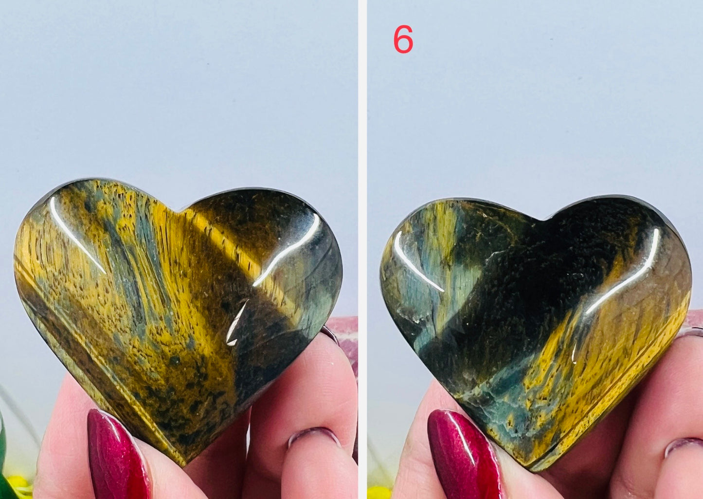 Blue Tigers Eye Hearts Crystal Carvings