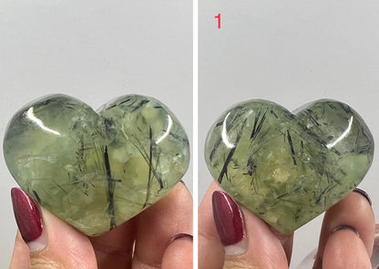 Prehnite with Epidote Hearts Crystal Carving Australian Seller