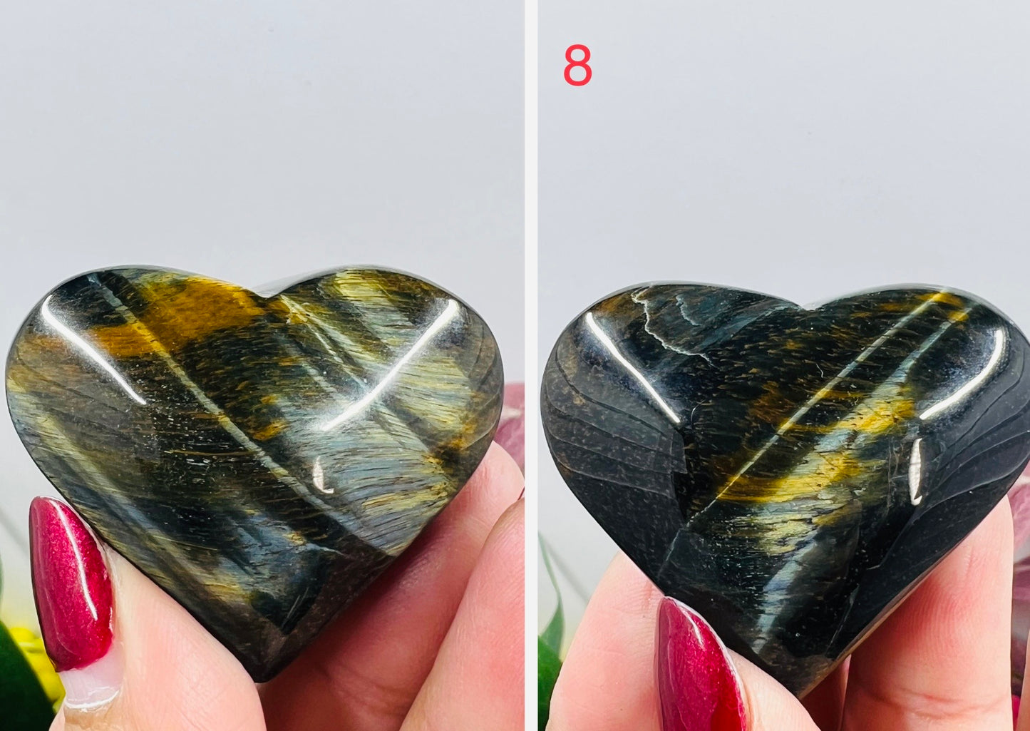 Blue Tigers Eye Hearts Crystal Carvings