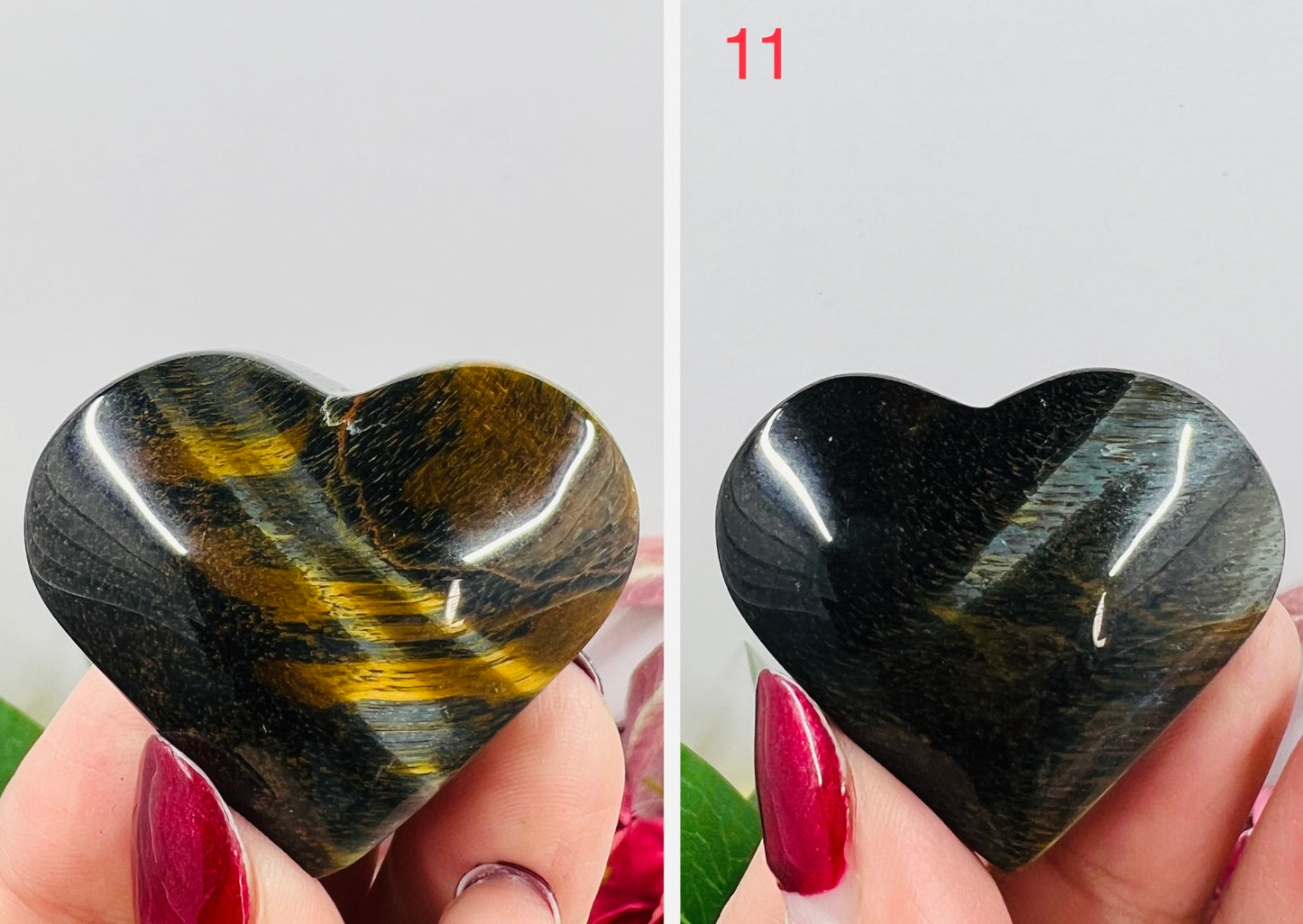 Blue Tigers Eye Hearts Crystal Carvings