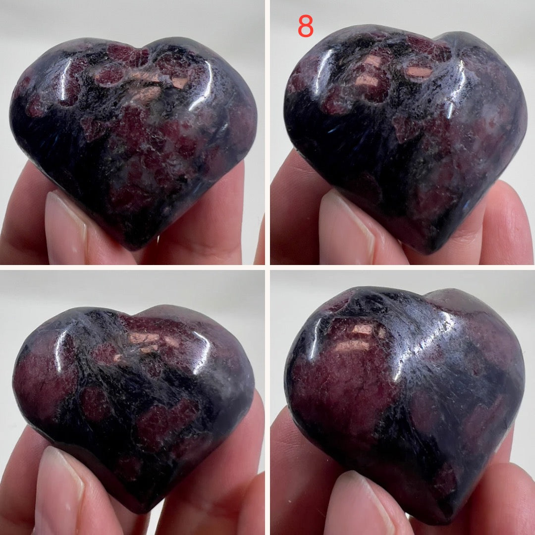 Garnet in Arfvedsonite Hearts Crystal Carvings Australian Seller