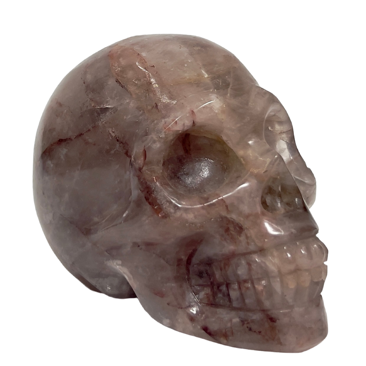 Hematoid Fire Quartz Skull Healing Crystal Carving 485g