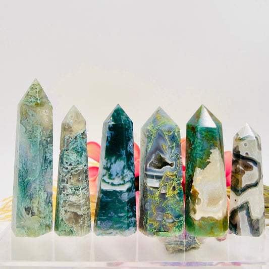 Druzy Moss Agate Points Towers Crystal Generators