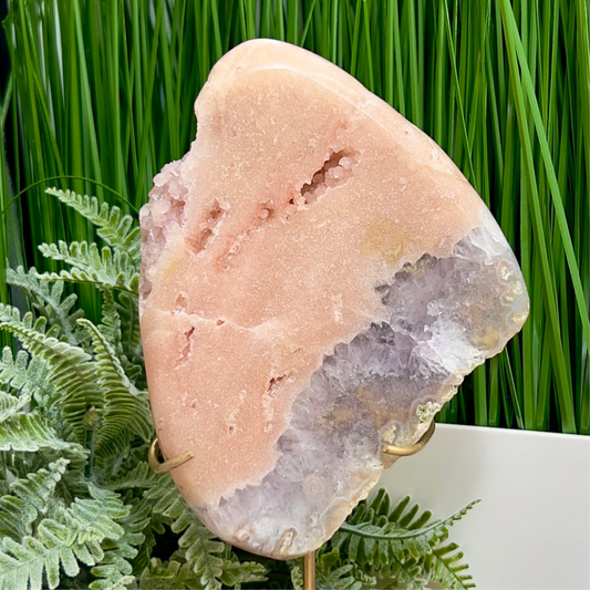 Pink Amethyst Quartz Free Form with Stand Natural Crystal 898g