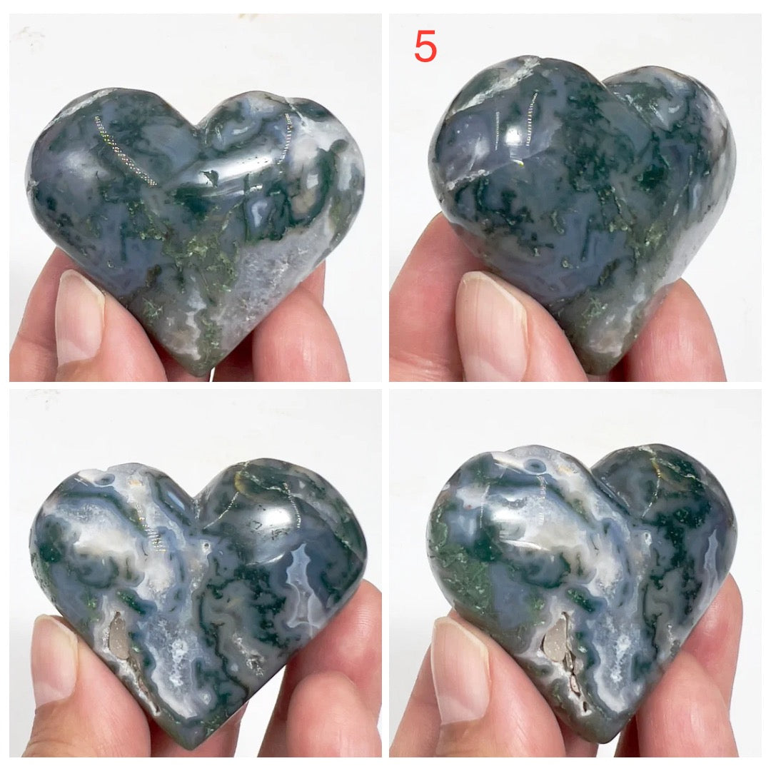 Moss Agate Hearts Healing Crystal Carvings