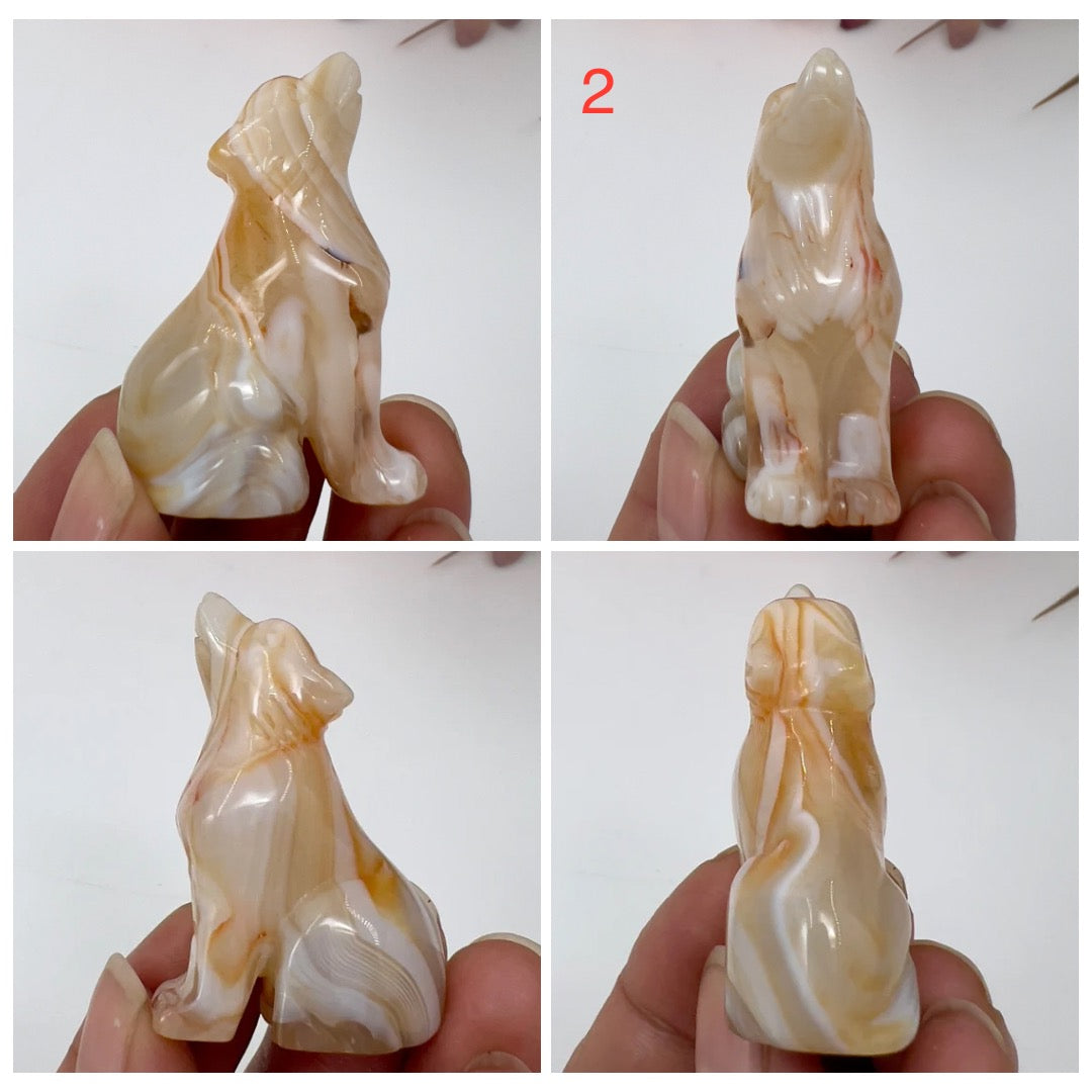 Small Carnelian Wolves Dogs Crystal Carvings Australian Seller