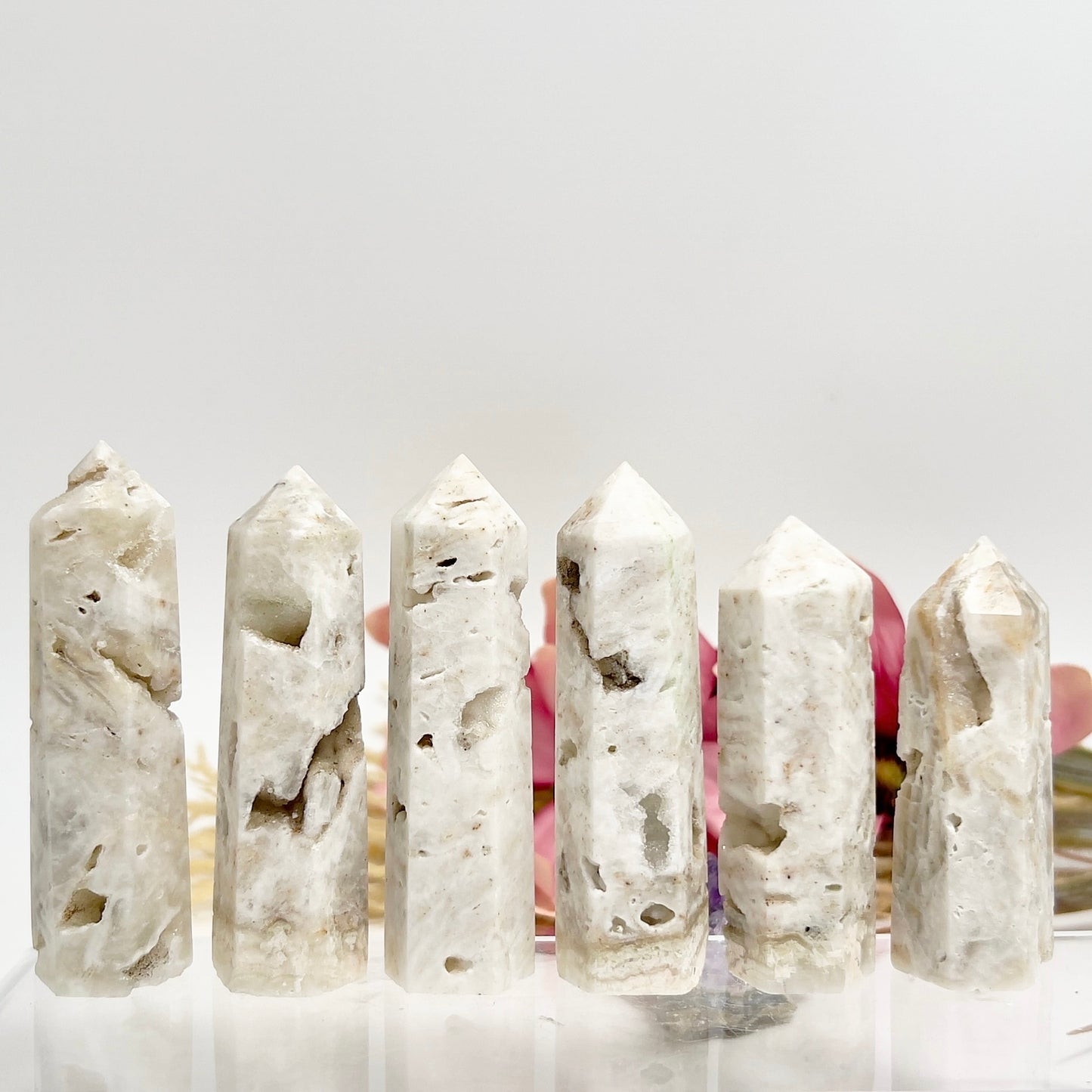 Druzy White Agate Points Towers Crystal Generators