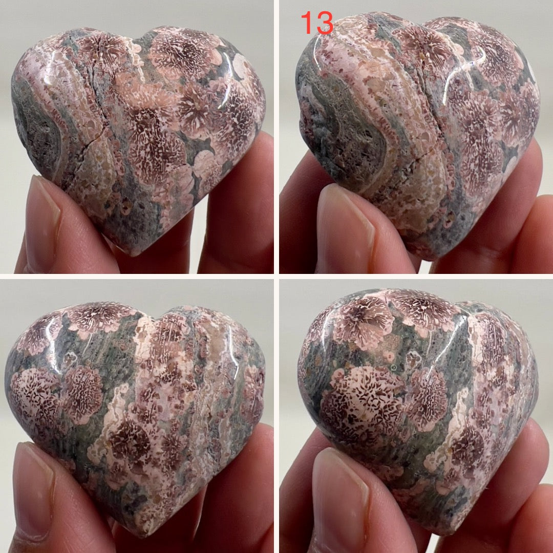 Russian Flower Cherry Blossom Jasper Hearts Healing Crystal Carvings