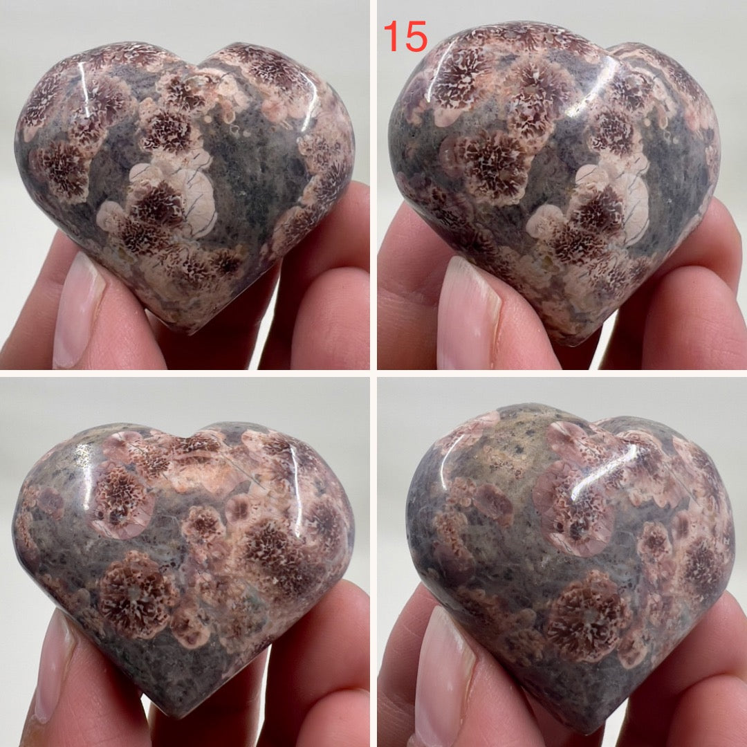 Russian Flower Cherry Blossom Jasper Hearts Healing Crystal Carvings