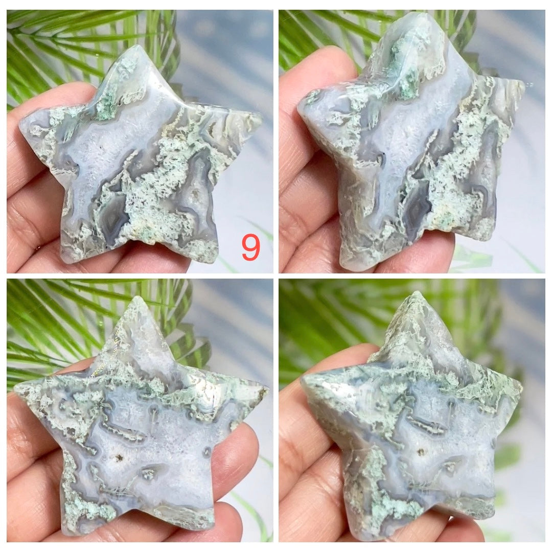 Moss Agate Stars Healing DIY Pendant Jewellery Crystal Carving Various Sizes