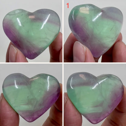 Purple Green Fluorite Gemstone Hearts Crystal Carvings Australian Seller