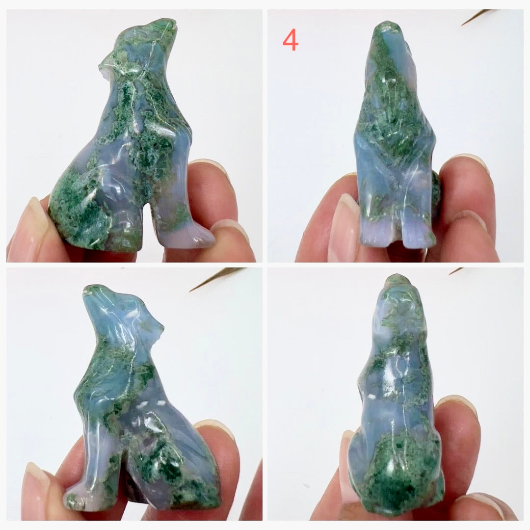 Small Moss Agate Wolves Dogs Crystal Carvings Australian Seller