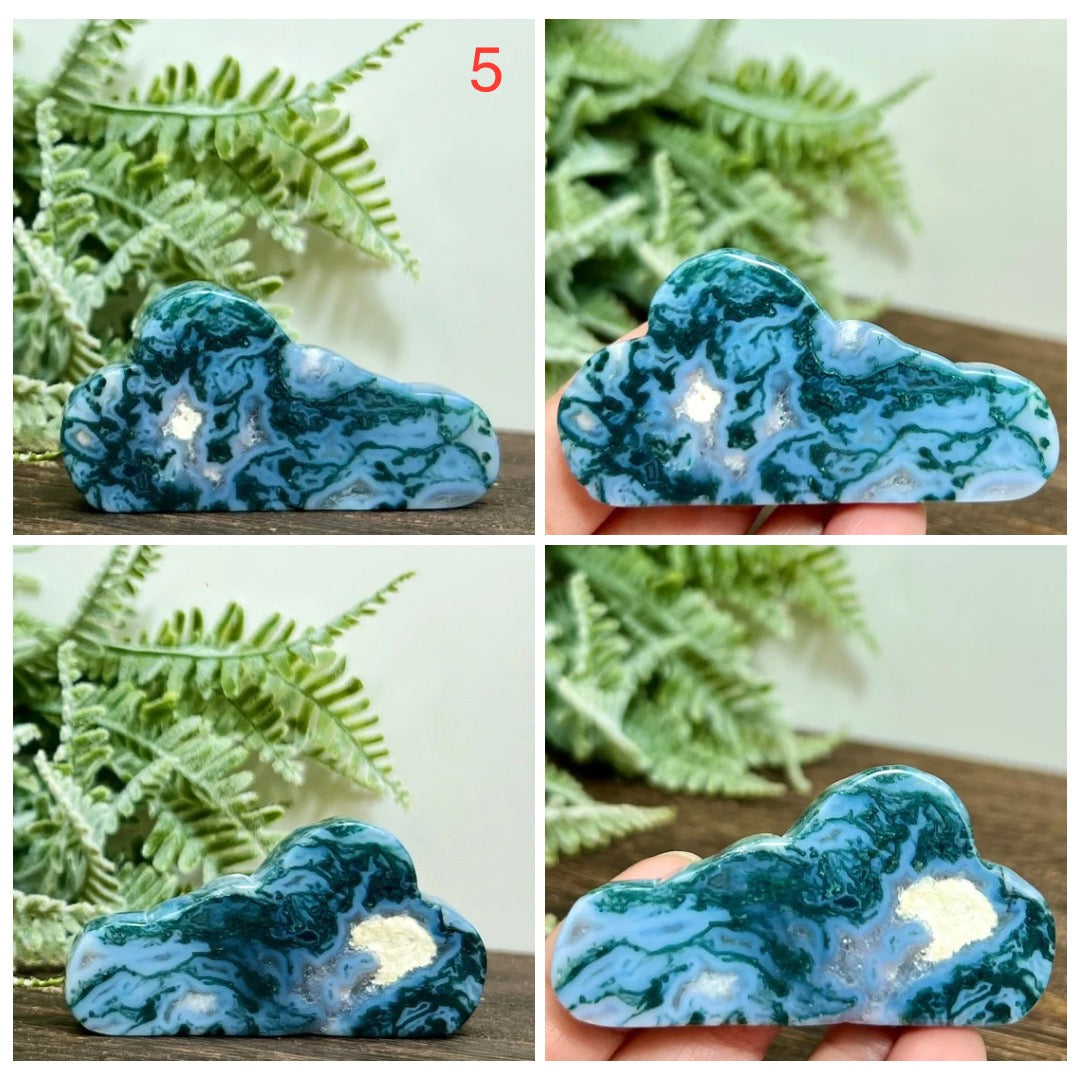 Moss Agate Clouds Self Standing Healing Crystal Carving Various Sizes