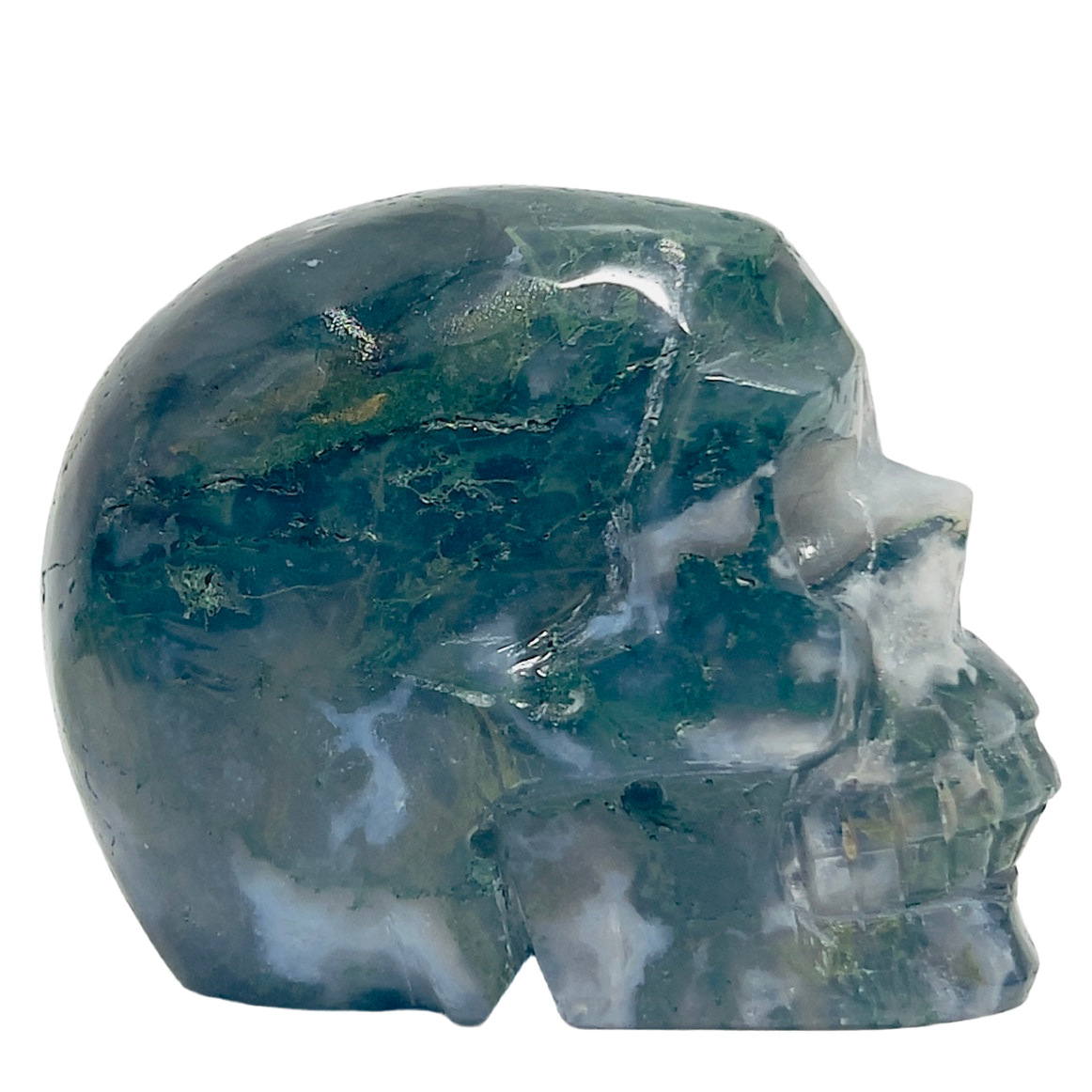 Moss Agate Skull Healing Crystal Carving 647g