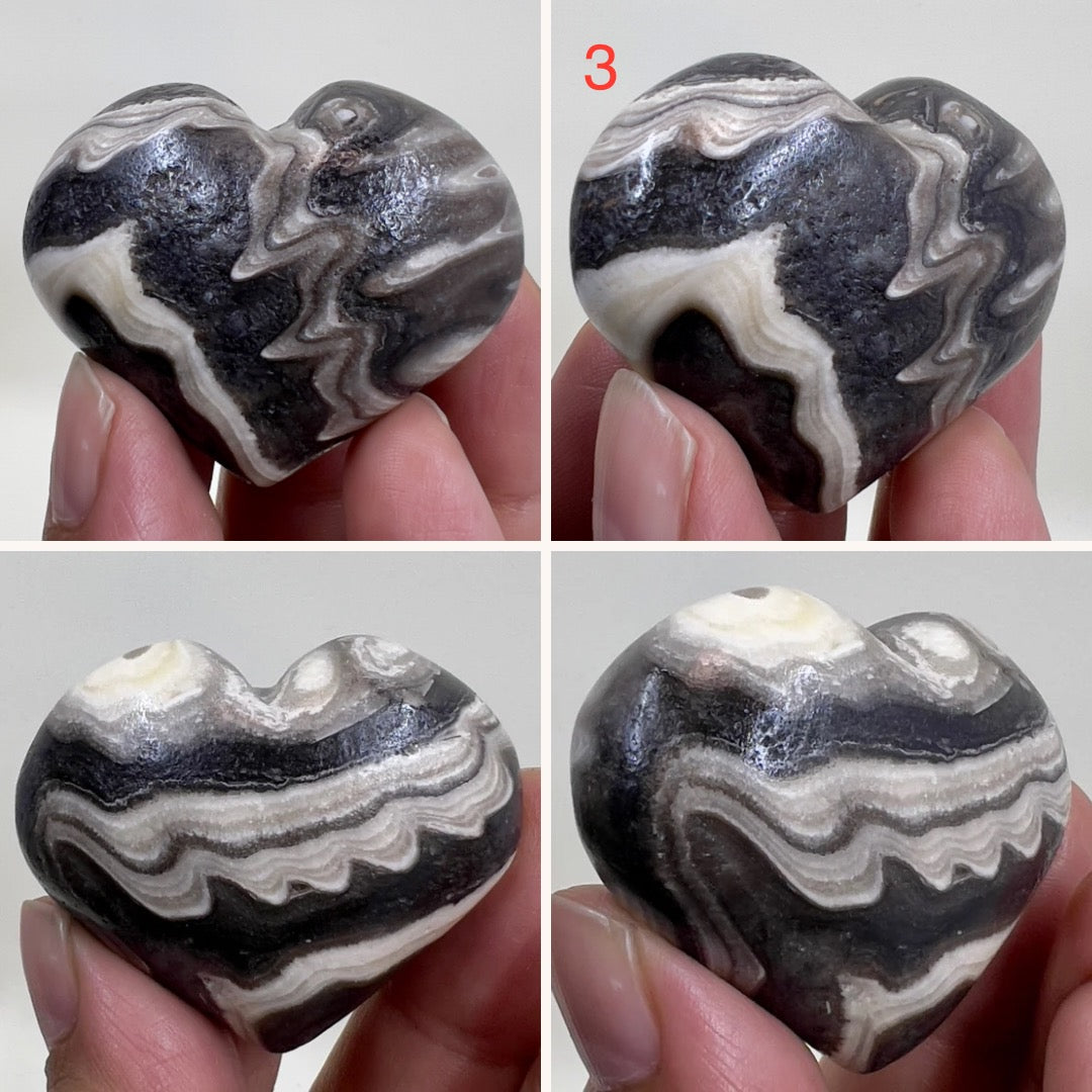 Zebra Phantom Calcite Hearts Crystal Carvings Australian Seller